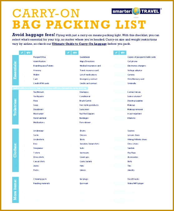travel packing checklist 678558