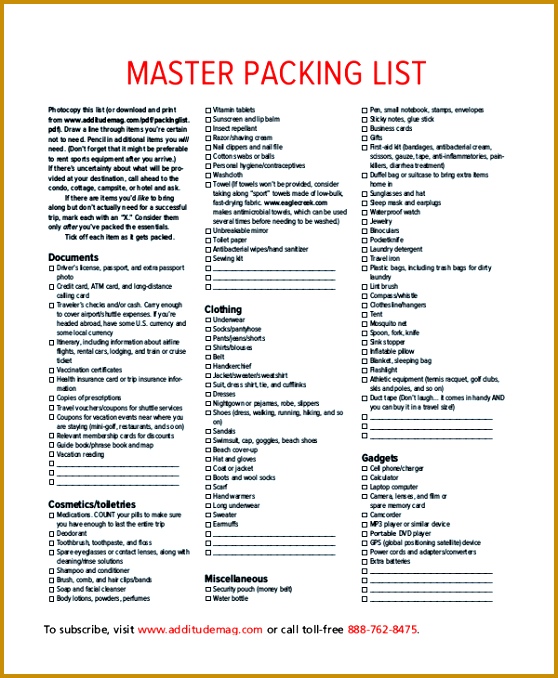 printable packing list 558678
