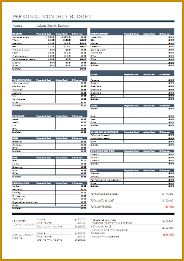 personal monthly bud worksheet 513362