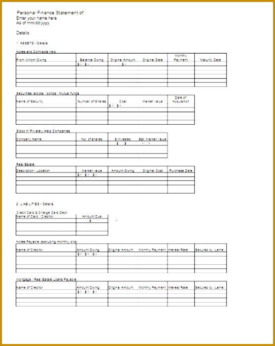 Personal Financial Statement Template Excel 702558