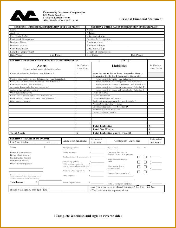 the personal financial statement word format 1 728 cb= 677876