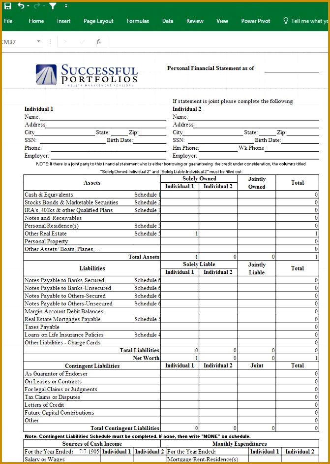 Personal Financial Statement Template Excel 942671