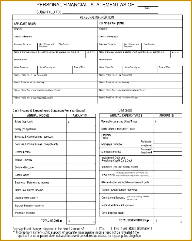 9 personal financial statement blank form excel 947756
