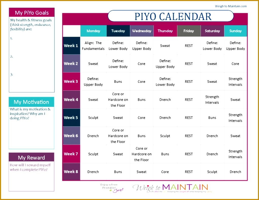 Best 25 Workout calendar printable ideas on Pinterest umavu Chalene Johnson Piyo Workout Calendar 7901023