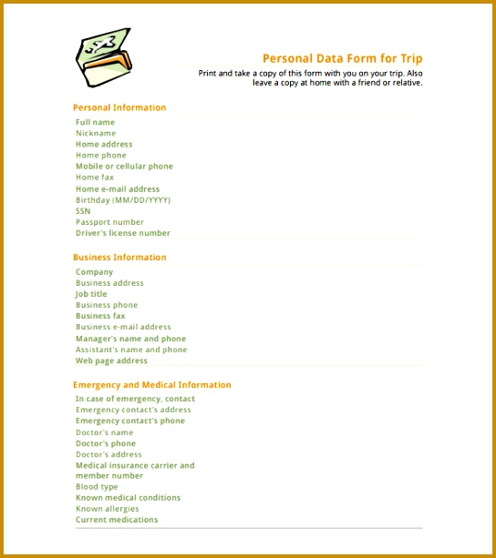 Personal Data Form Travelling Schedule Template 613544