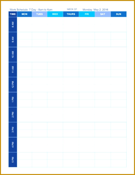 Mon Sun Weekly Schedule Template 8 6 p m 736569