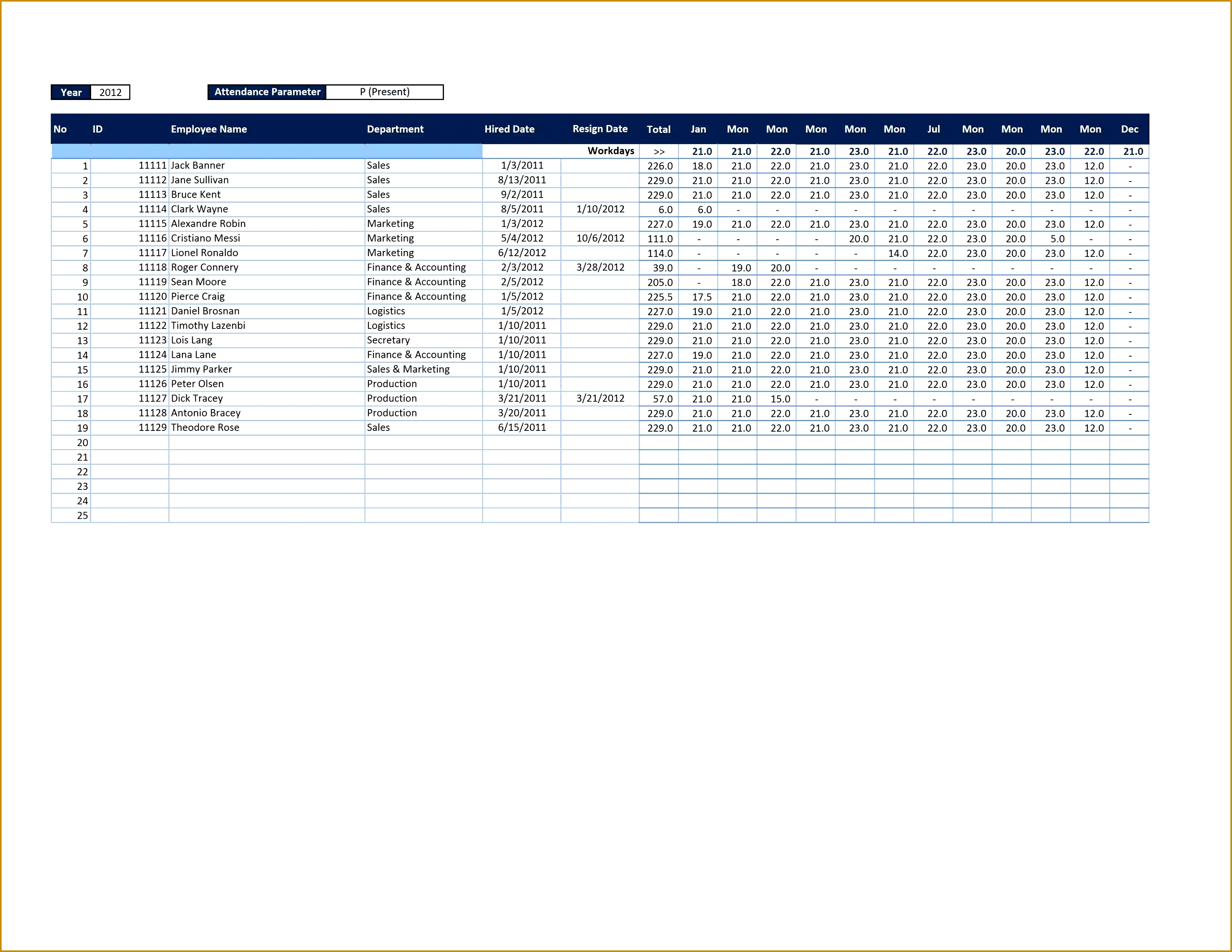 Employee Attendance Calendar 23713069