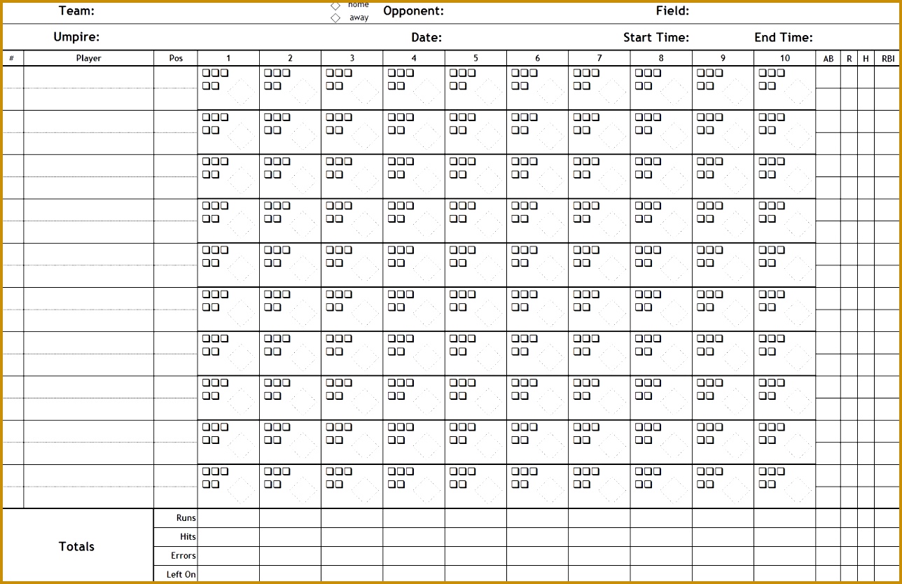 Baseball Scorebook Sheets 1288834