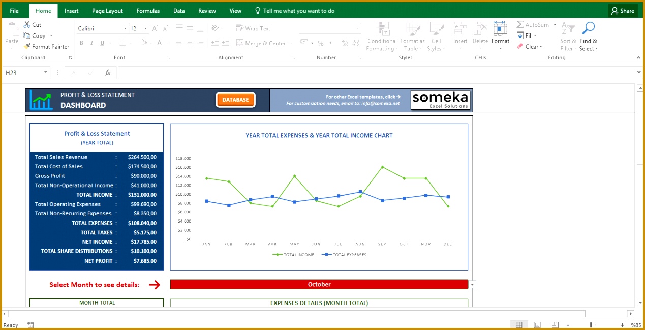 Profit and Loss Statement Template Free Excel Spreadsheet Template Screenshot Image 1 Someka 6511269