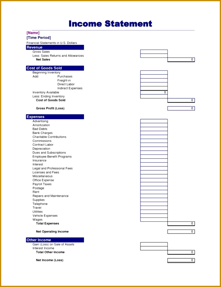 Church Financial Report Template and Business Statement Word Ticket Small Profit and Loss Statement 736952