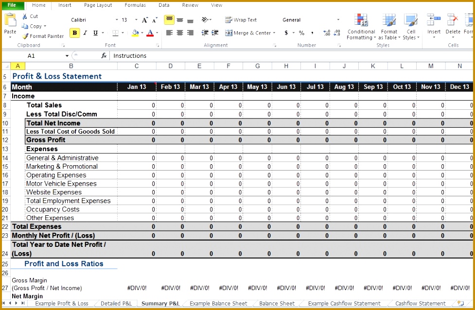 Monthly Restaurant Profit and Loss Statement Excel Template 638977