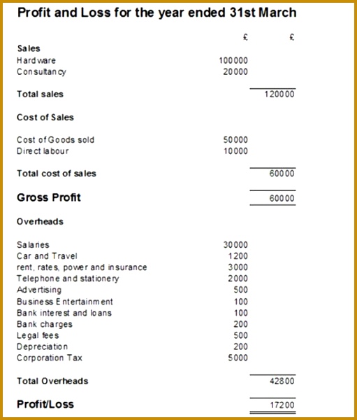 Example Profit and Loss Statement 600511