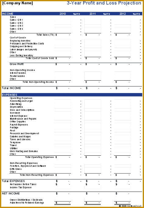 Profit and Loss Projection for Goods and Services Screenshot Goods This workbook contains two profit and loss templates 684473