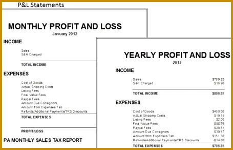 profit loss worksheet 455292