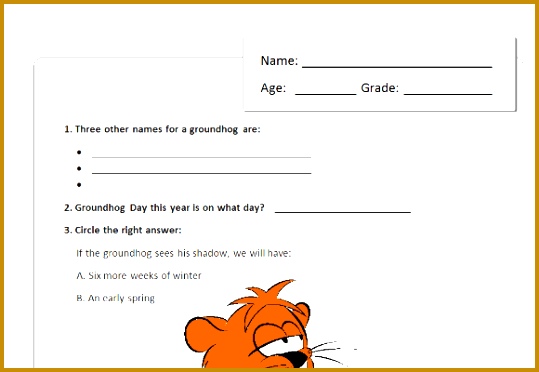 childrens groundhog day quiz template for word 372539