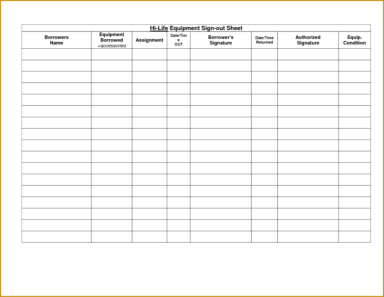 Sign In Out Sheet Template Stunning Sle Equipment Sign Out Sheet s Best Resume 15341185