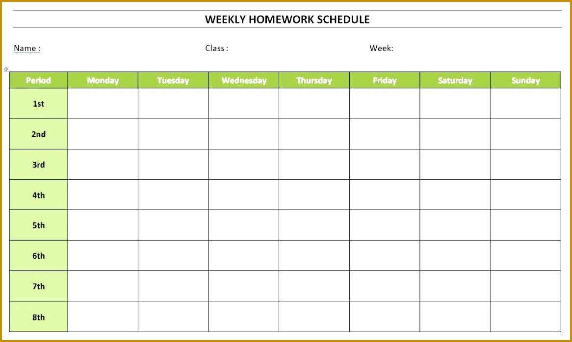 Free Weekly Homework Schedule Template aujoh Weekly Home Work Schedule Template Word 6981166