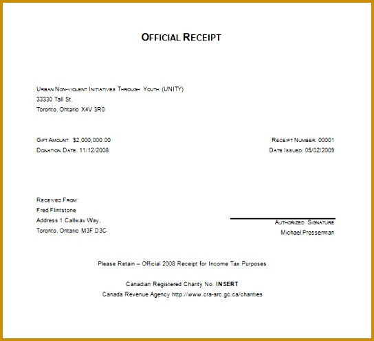 Charitable Tax Receipt Template Word Free Download 497544