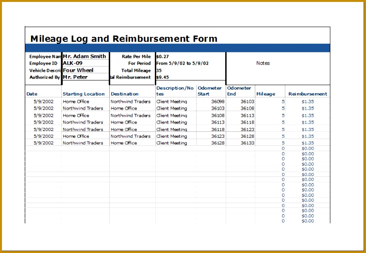 mileage log with reimbursement log template at 754522