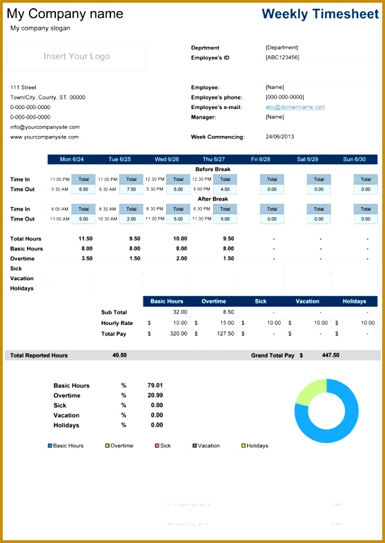 Weekly Timesheet Template Timesheet with Breaks 787558