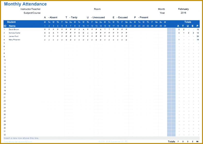 Monthly Attendance Tracking Form 595837