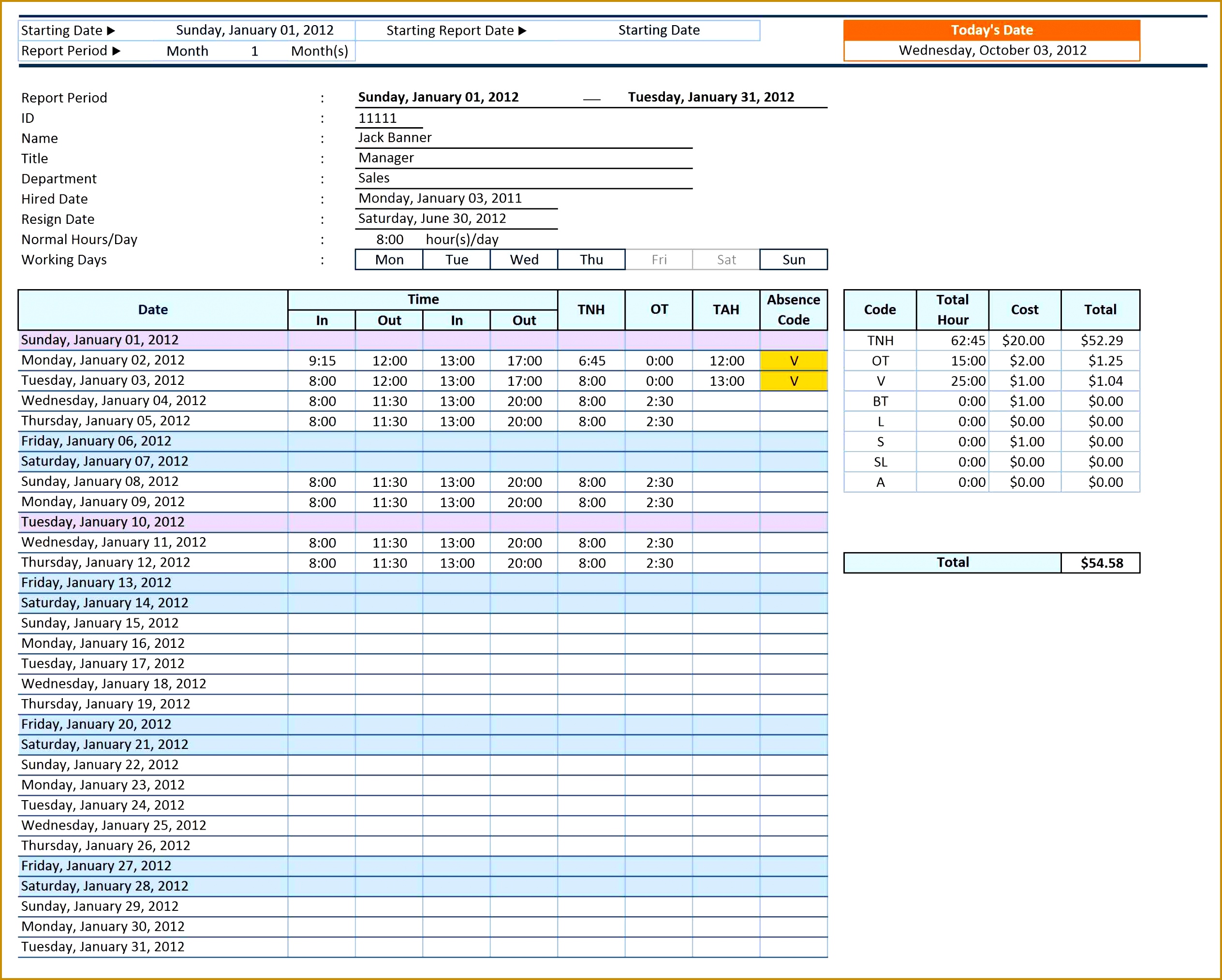 Employee Time Sheet Manager Pro V1 54 report single 20272527