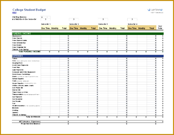 College Bud Template for Excel 567734