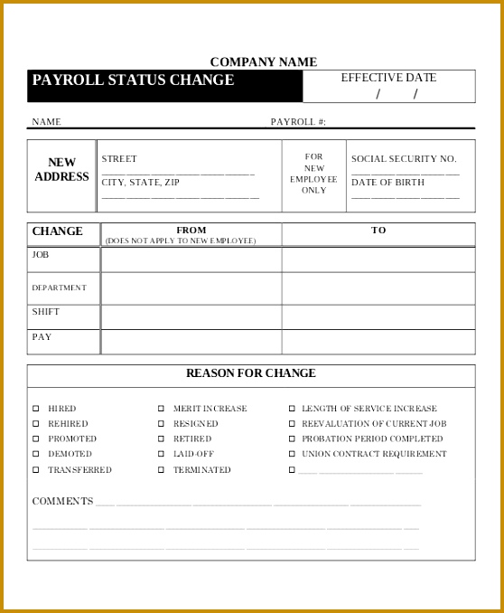 Payroll Change Forms Template 678558