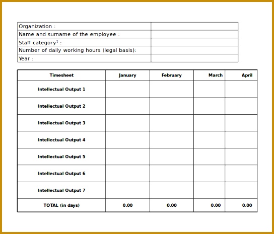 MS Excel Employee Monthly Timesheet Template Download 465544