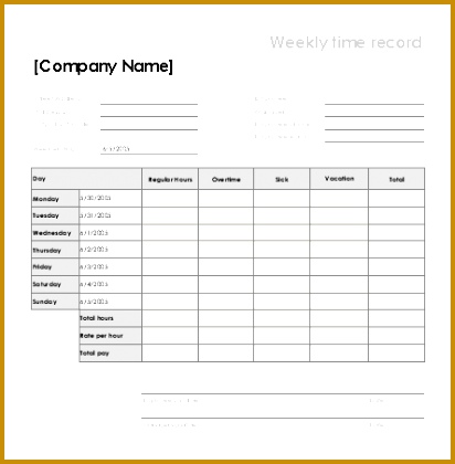 Weekly time sheet with sick leave and vacation 412420