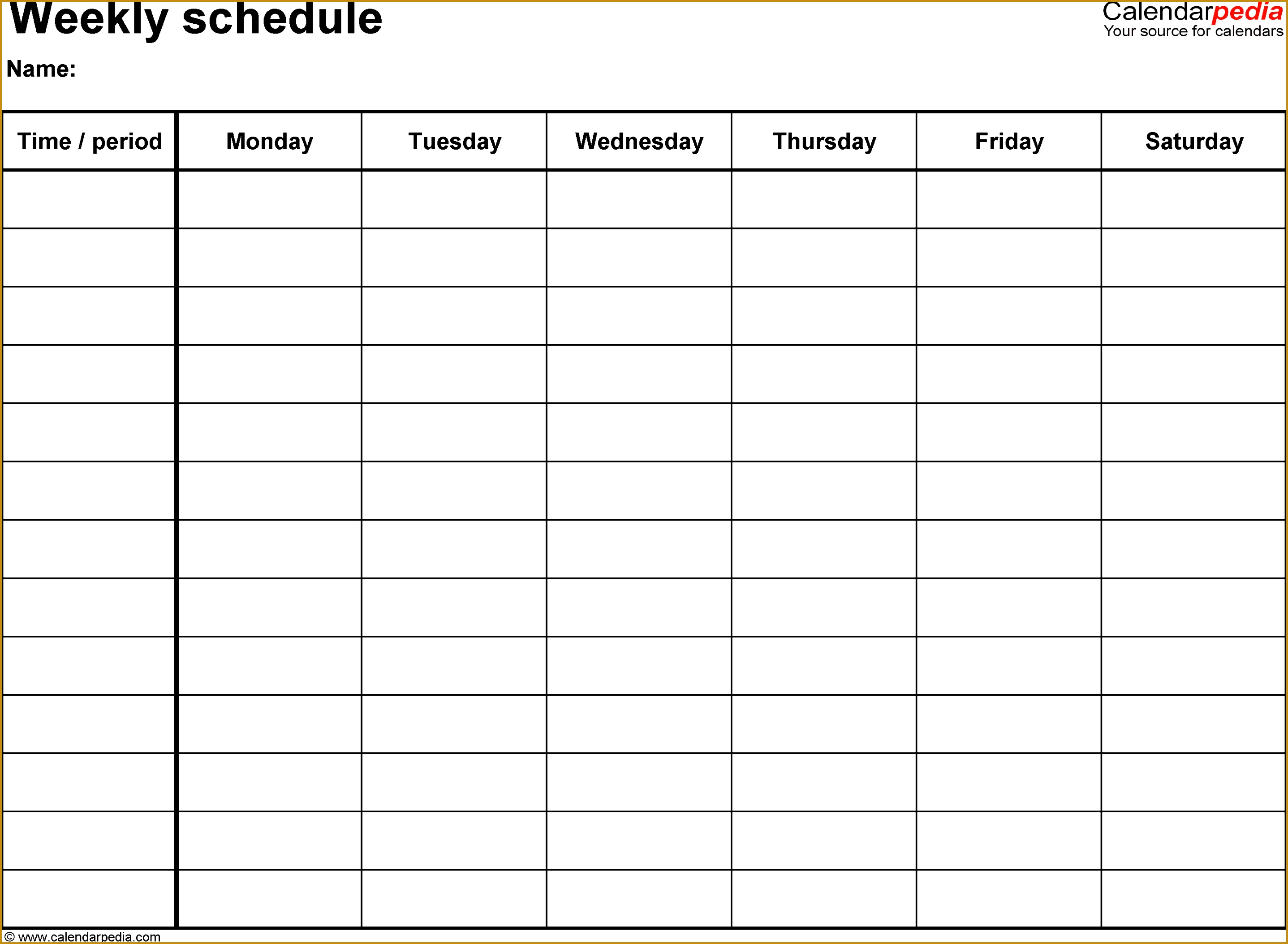 Weekly schedule template for Word version 8 landscape 1 page Monday to Saturday 21072875