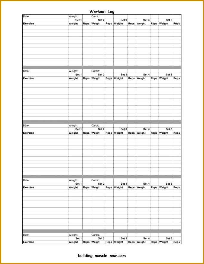 Free printable workout log and blank workout log template 885684