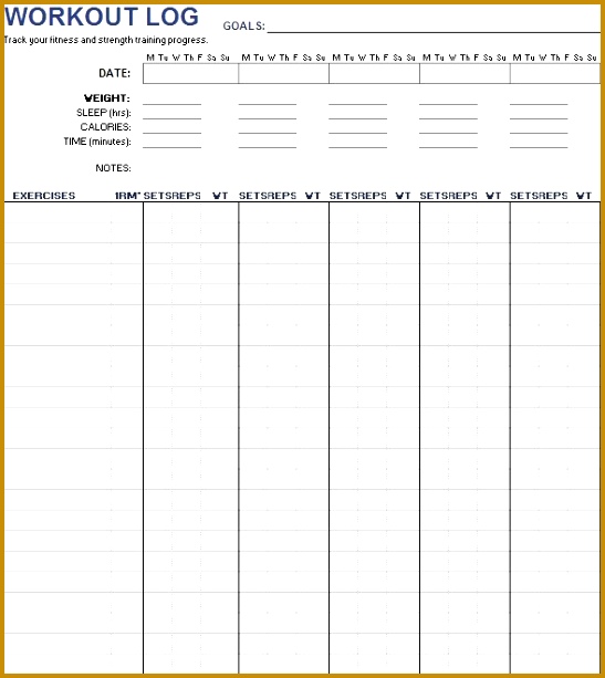 Here is preview of another Sample Workout Log Template created using MS Excel 613547
