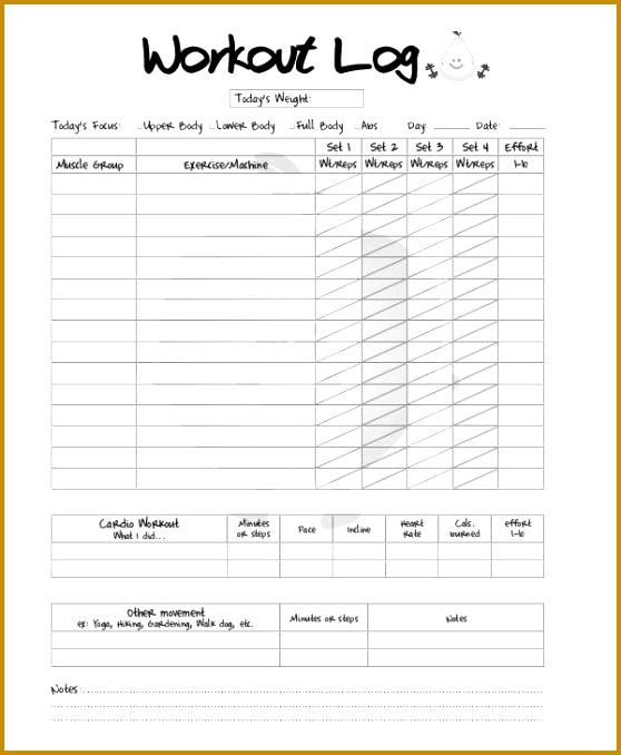 Printable Blank Workout Log 558678