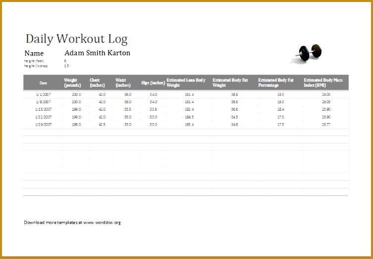 Daily workout log template Templates 522753