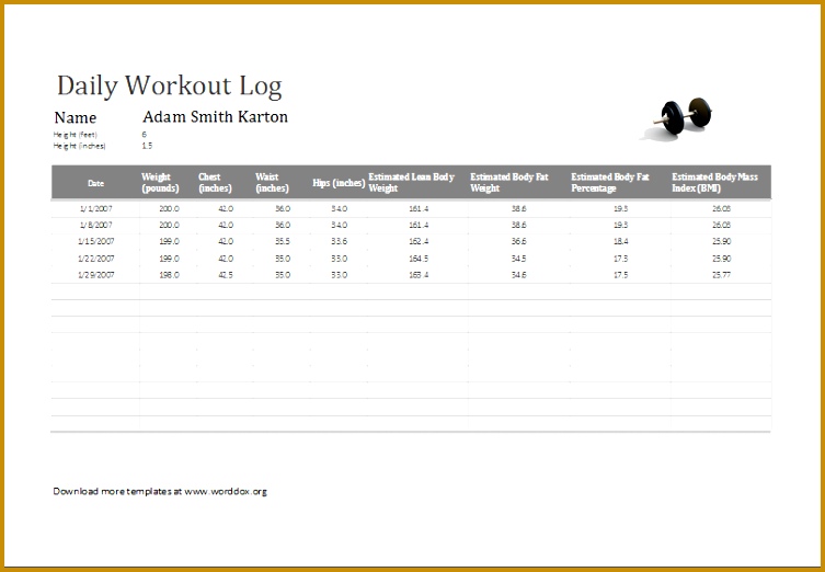 Daily workout log template Templates 522753