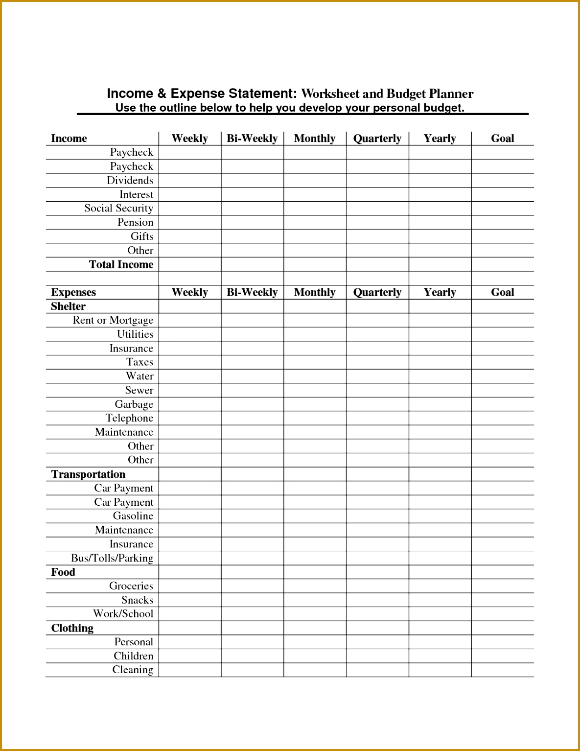Printable In e And Expense Form In e Statement Worksheet For Students Free In e And Expense Forms Balance 11851534