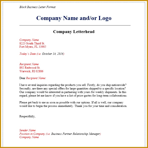 business letter format 583583