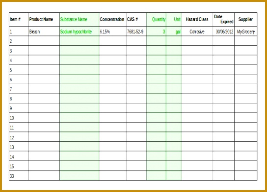 Chemical Inventory Spreadsheet Template XLS 390544