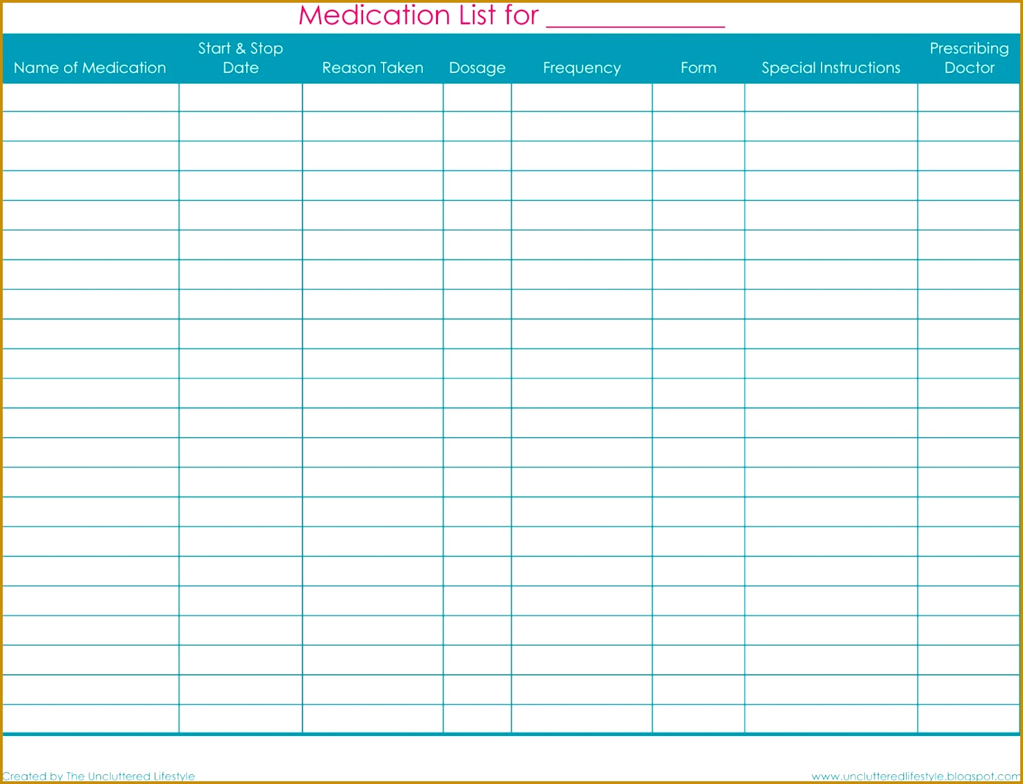 printable blank medication sheet 11411488