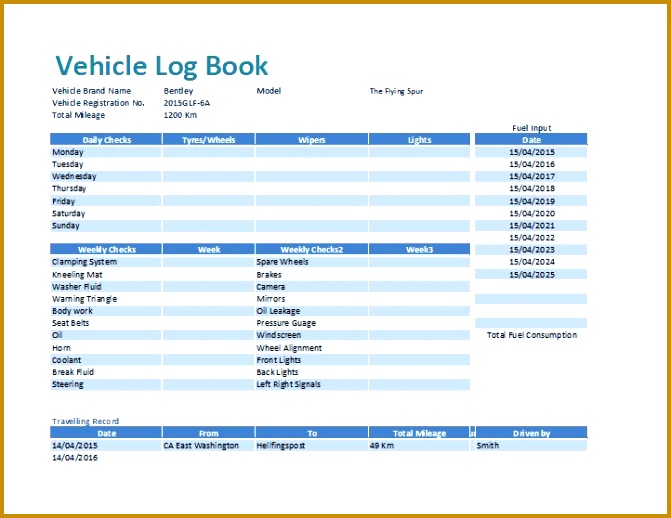MS Excel Vehicle Log Book Template bsnnn Vehicle Log book 518671