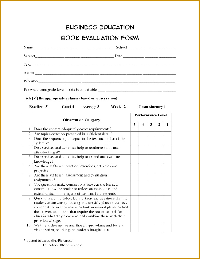 book evaluation form 876677