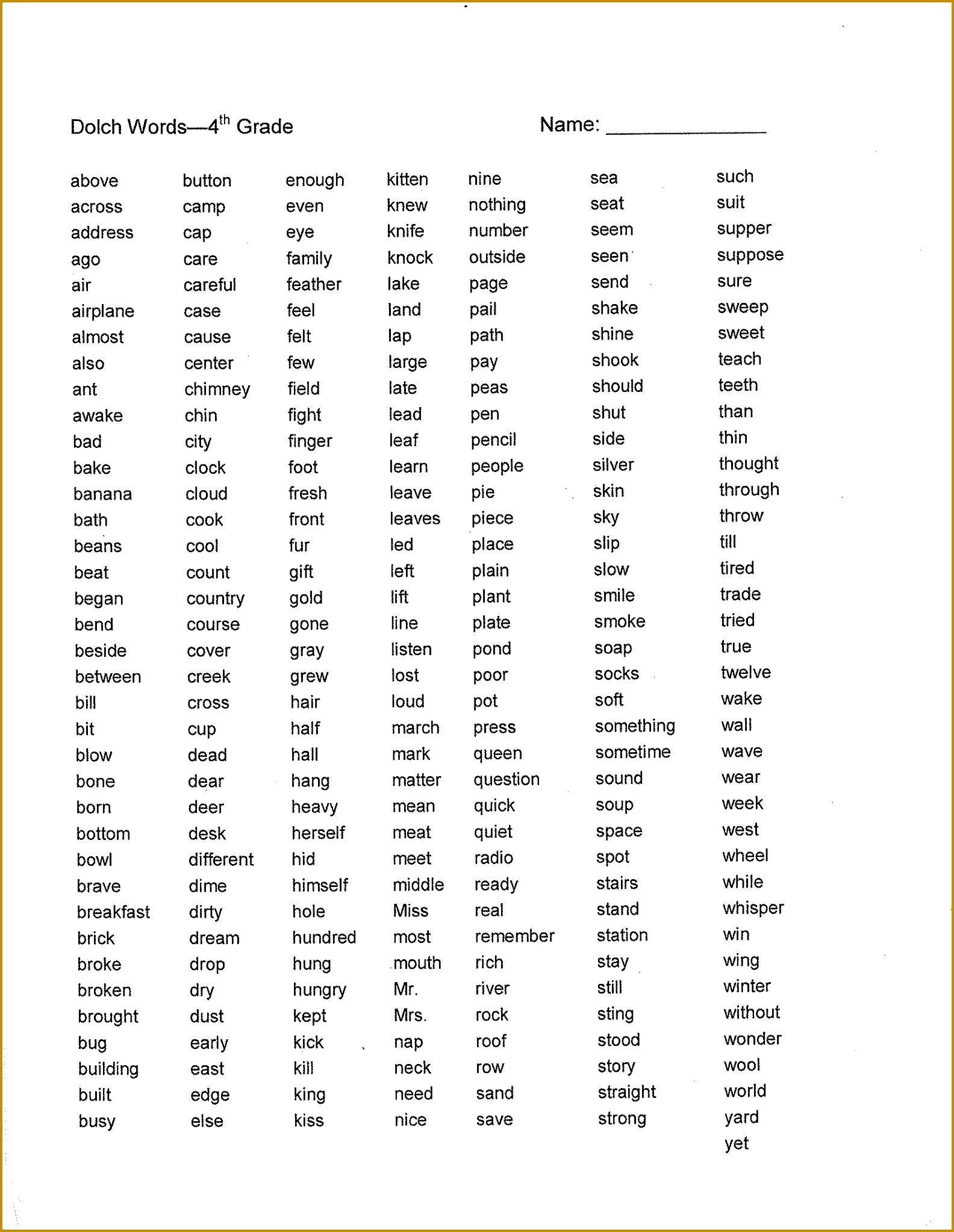 Peters Sylvia Gifted Intervention Specialist English And Spelling Homework Assignments For Th Graders Dolch List 20461584