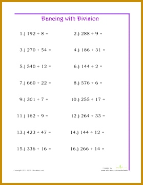 Fourth Grade Math Worksheets Triple Digit Division 361279