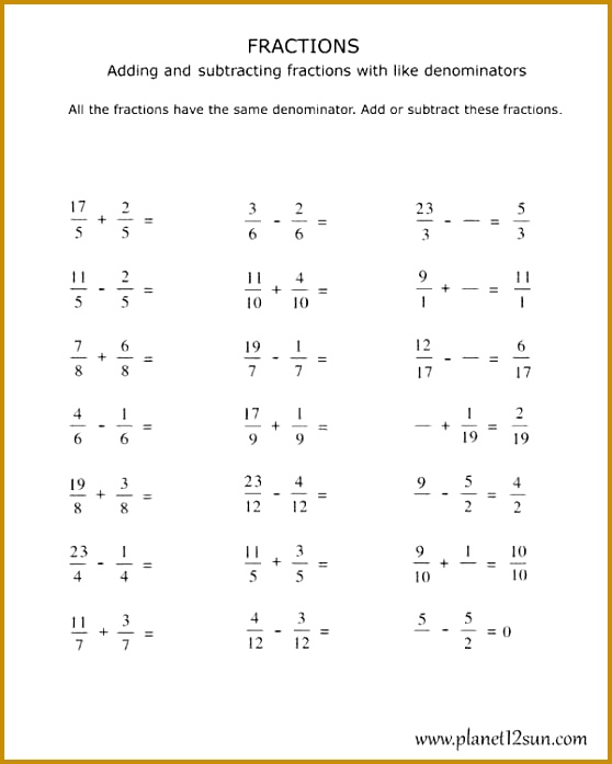 4th Grade Adding and Subtracting Fractions with the Same Denominator 697558