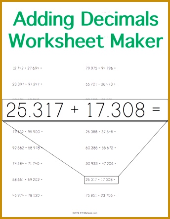 Customizable and Printable Adding Decimals Worksheet Horizontal Format 444344