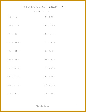Rounding Decimals Worksheet Adding To Hundredths Horizontally Ordering Fractions And Percents Worksheets Pdf Decaddhundredths 00 5th 433334