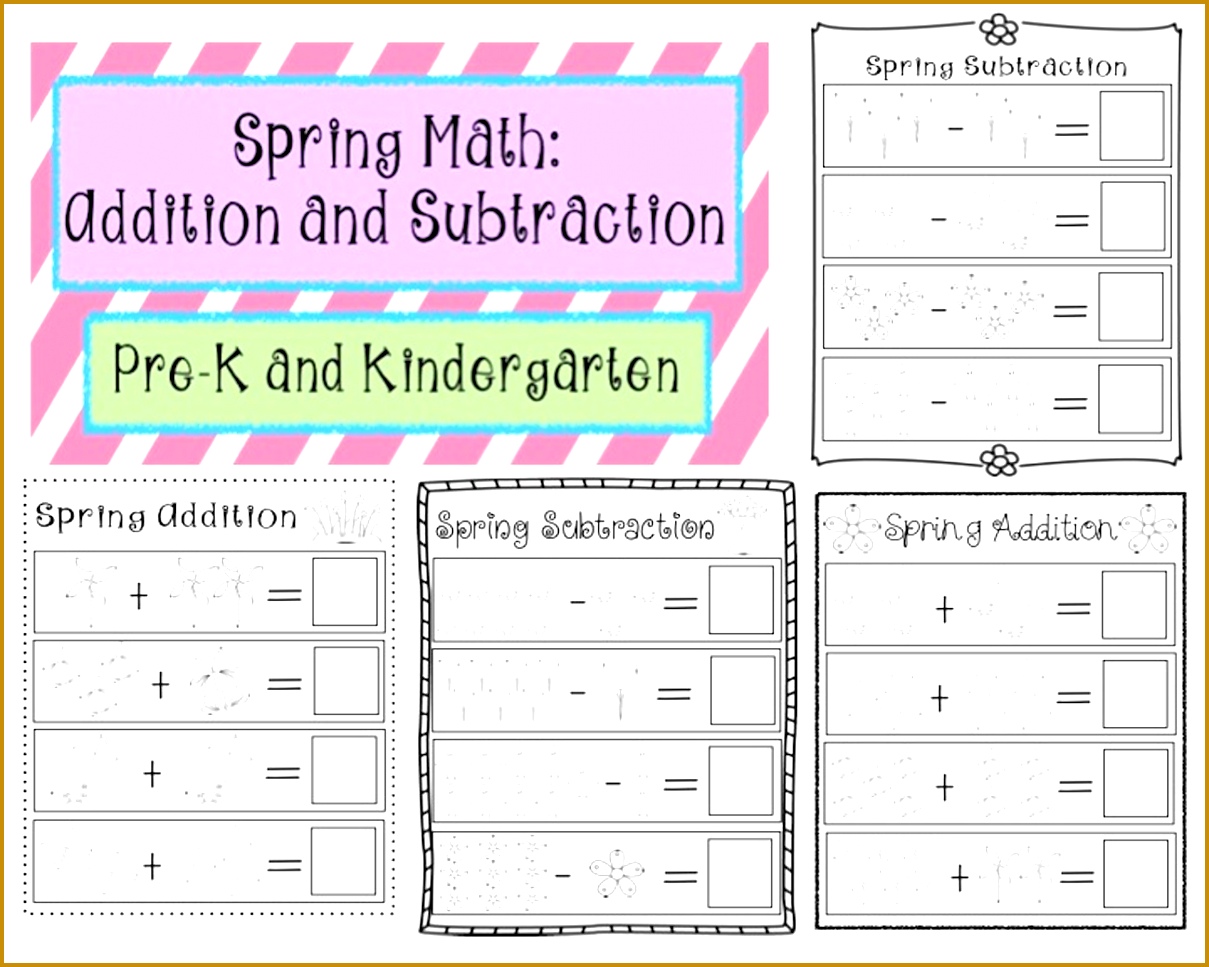 Spring Math Addition and Subtraction Worksheets for Pre K and Kindergarten students 9671209