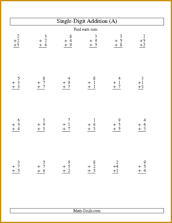 Addition Worksheet Column Addition Three Single Digit reoyw Addition Worksheet Column Addition Three Single Digit Numbers A 744574