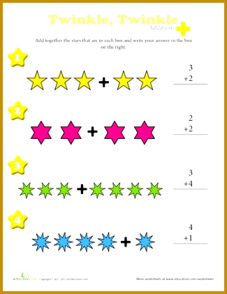 Strengthen your beginner s math skills by having her plete this basic addition worksheet by counting the number of stars in each box to solve the 325421
